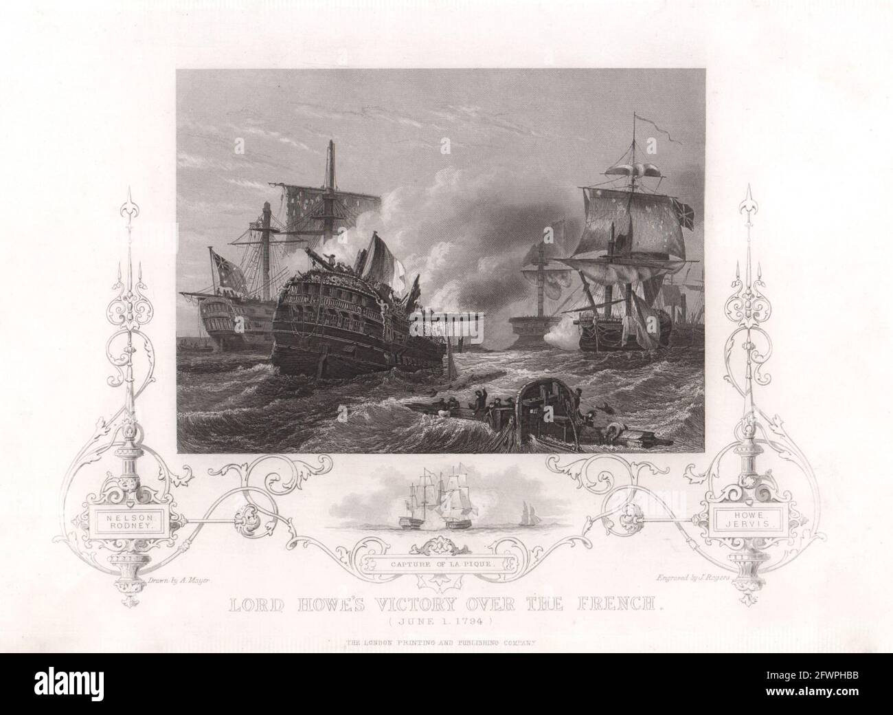 Glorious First of June 1794. Combat de Prairial. Lord Howe victory. TALLIS c1855 Stock Photo