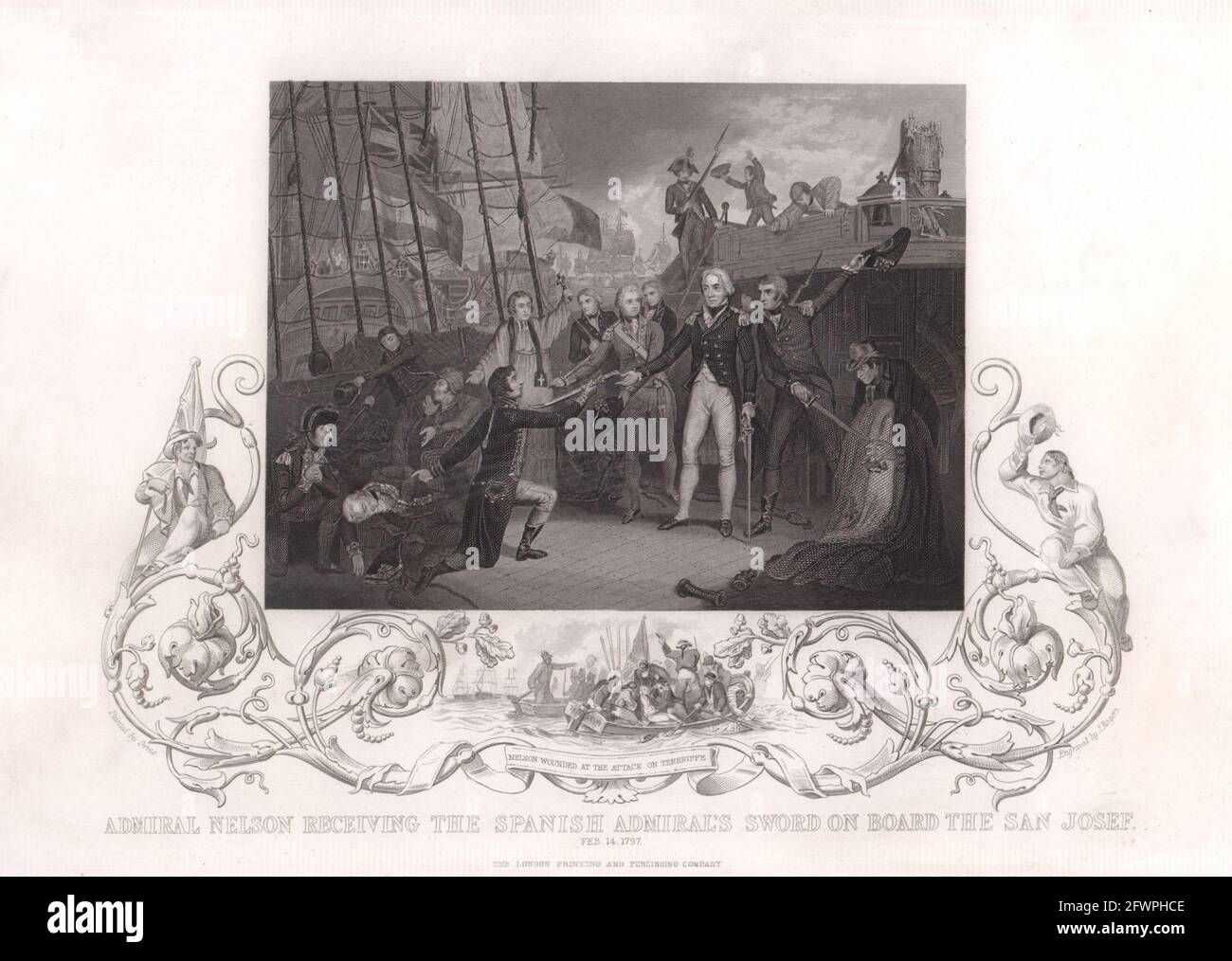 Admiral Nelson on board San Josef. Battle of Cape St Vincent 1797. TALLIS c1855 Stock Photo