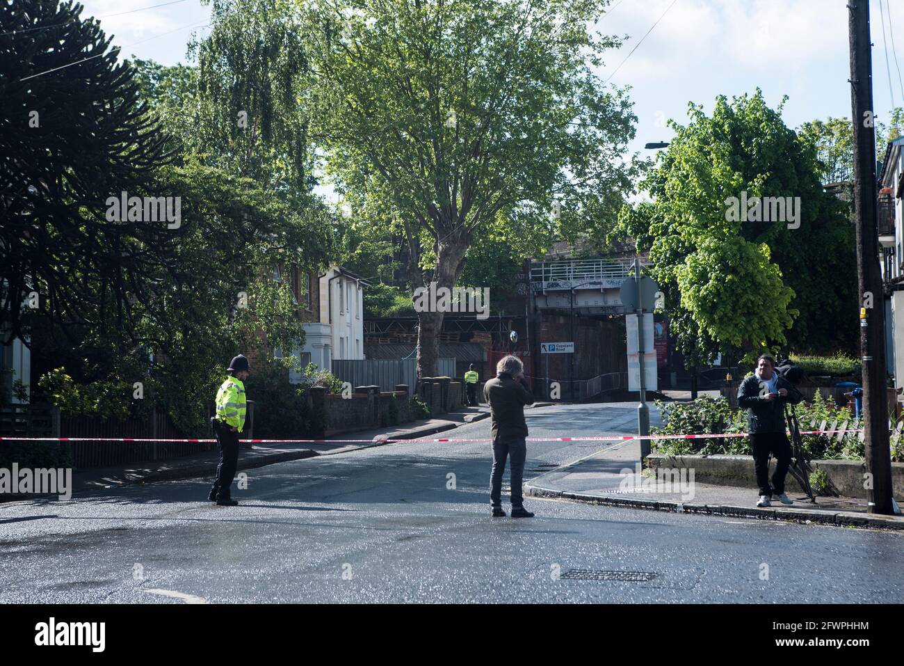 Scene of a shooting of Black Lives Matter activist Sasha Johnson, Consort road, Peckham, South London, UK 23rd May 2021 Stock Photo