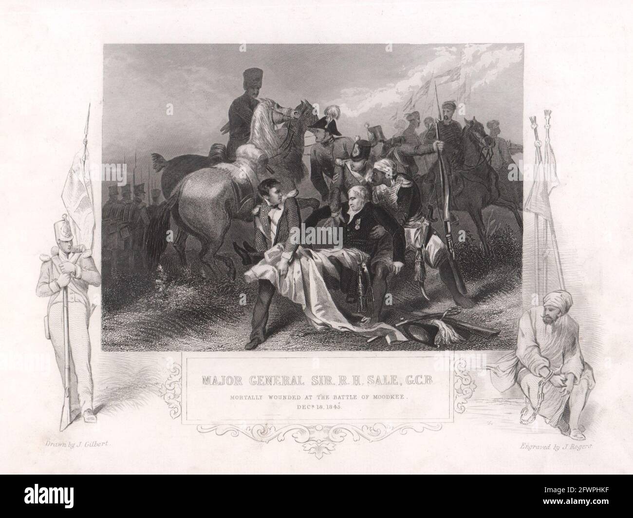Maj-Gen Sir Robert Sale dead. Battle of Mudki 1845. Anglo-Sikh War. TALLIS c1855 Stock Photo