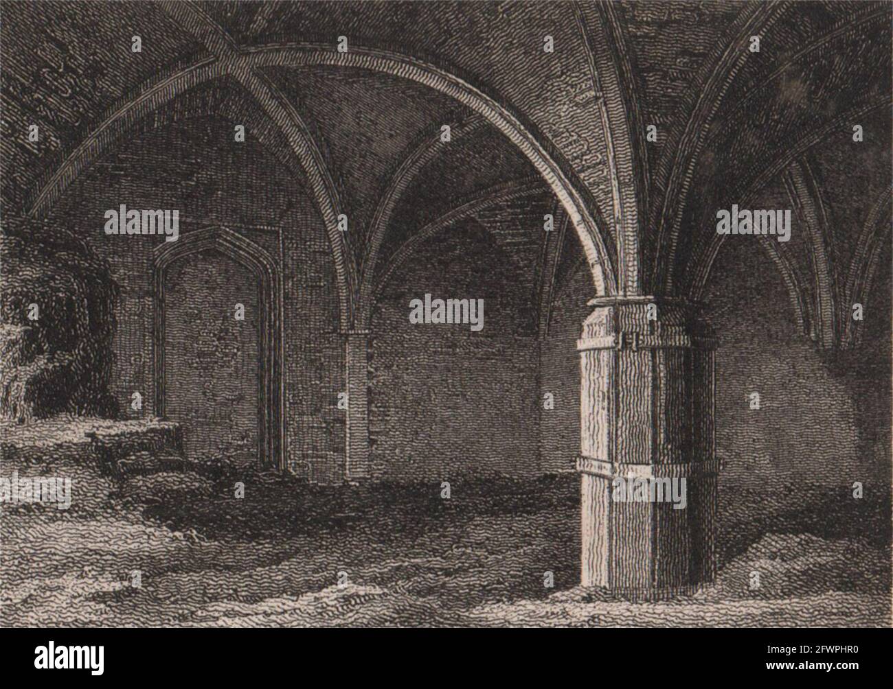 Part of the Priory, St. Mary Overie, Southwark Cathedral. Antique print 1817 Stock Photo