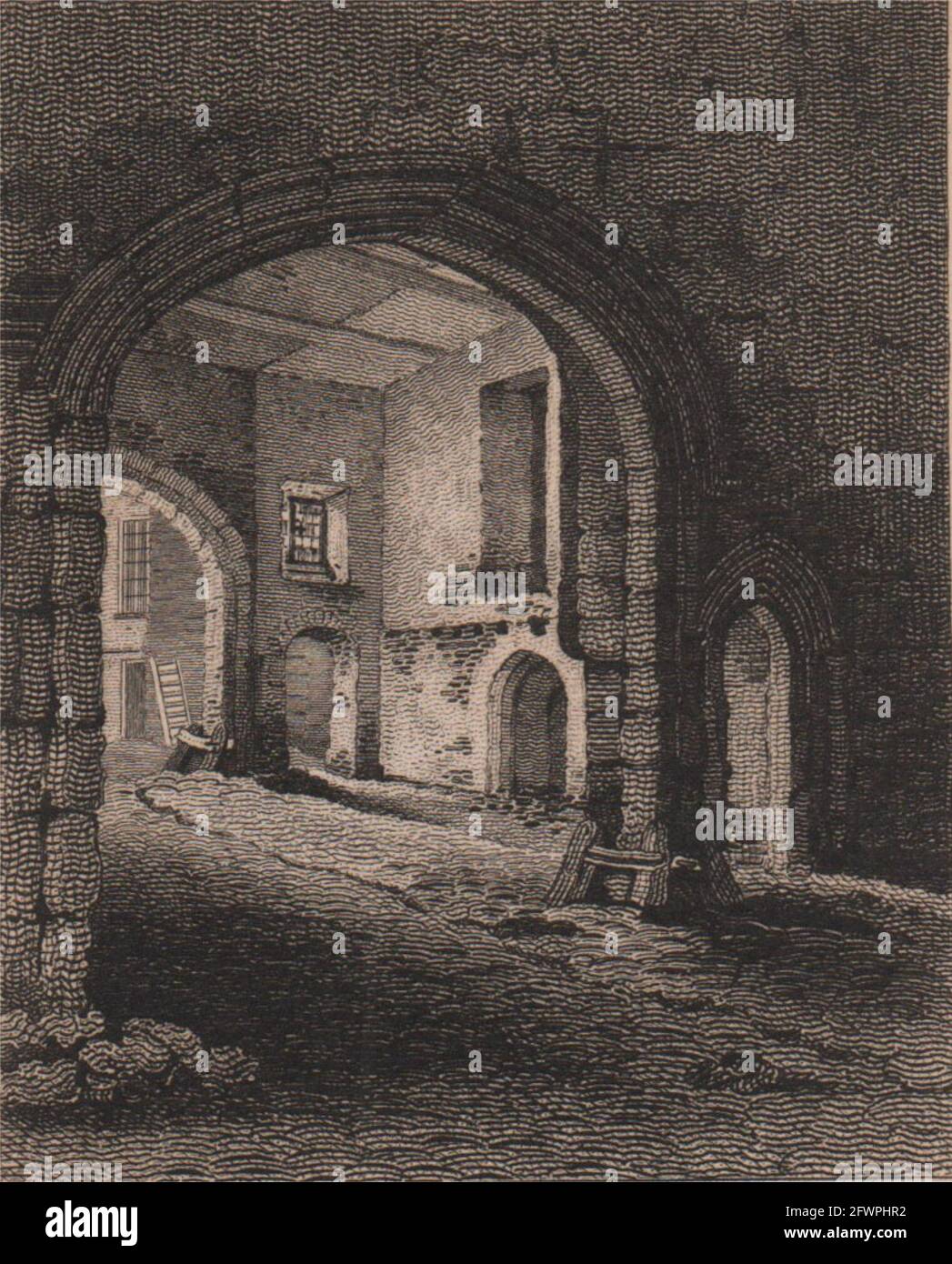 Ancient Gateway, Bermondsey, London. Antique engraved print 1817 old Stock Photo