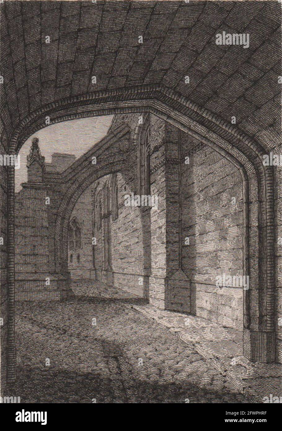 Part of Westminster Hall, London. Antique engraved print 1817 old Stock Photo