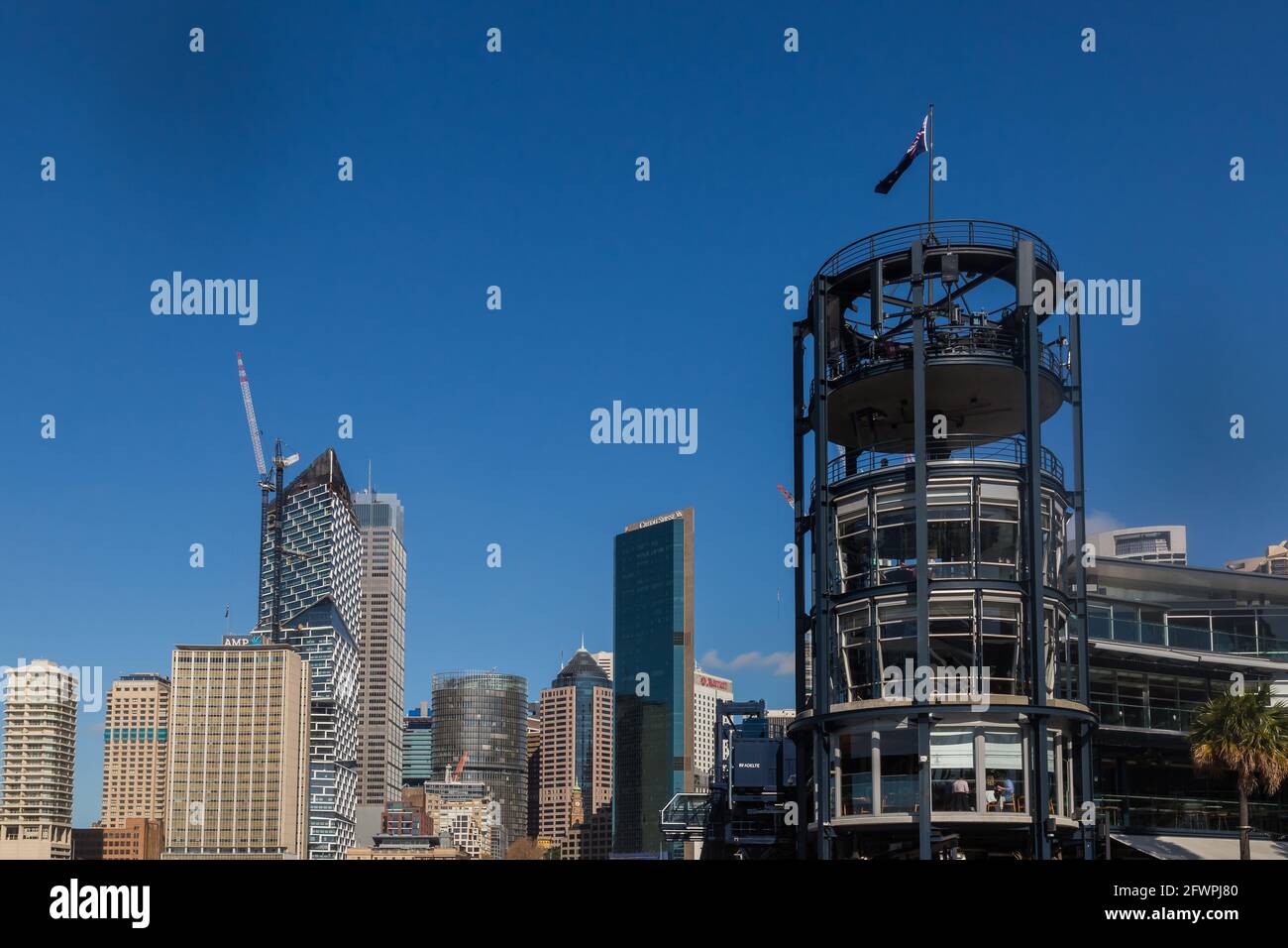 The Overseas Passenger Terminal, The Rocks, Sydney, Australia. Surrounded by skyscapers Stock