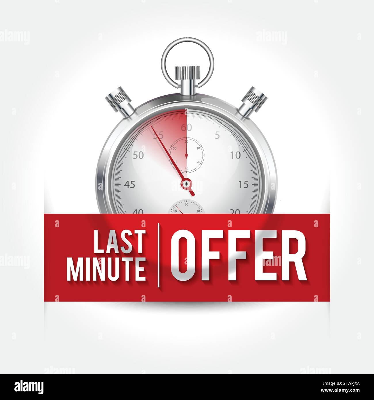 Last minute concept. Stopwatch with a red information banner Stock ...