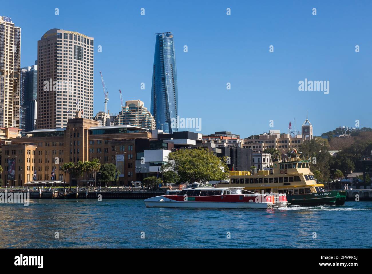 View of Museum of Contemporary Art and Crown Sydney Hotel Resort, at Circular Quay as you arrive