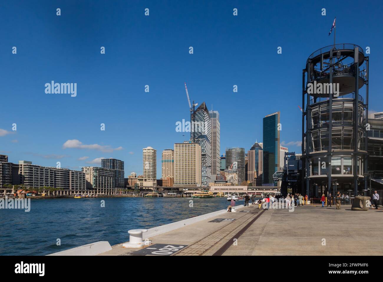 The Overseas Passenger Terminal, The Rocks, Sydney, Australia. Surrounded by skyscrapers. Stock Photo
