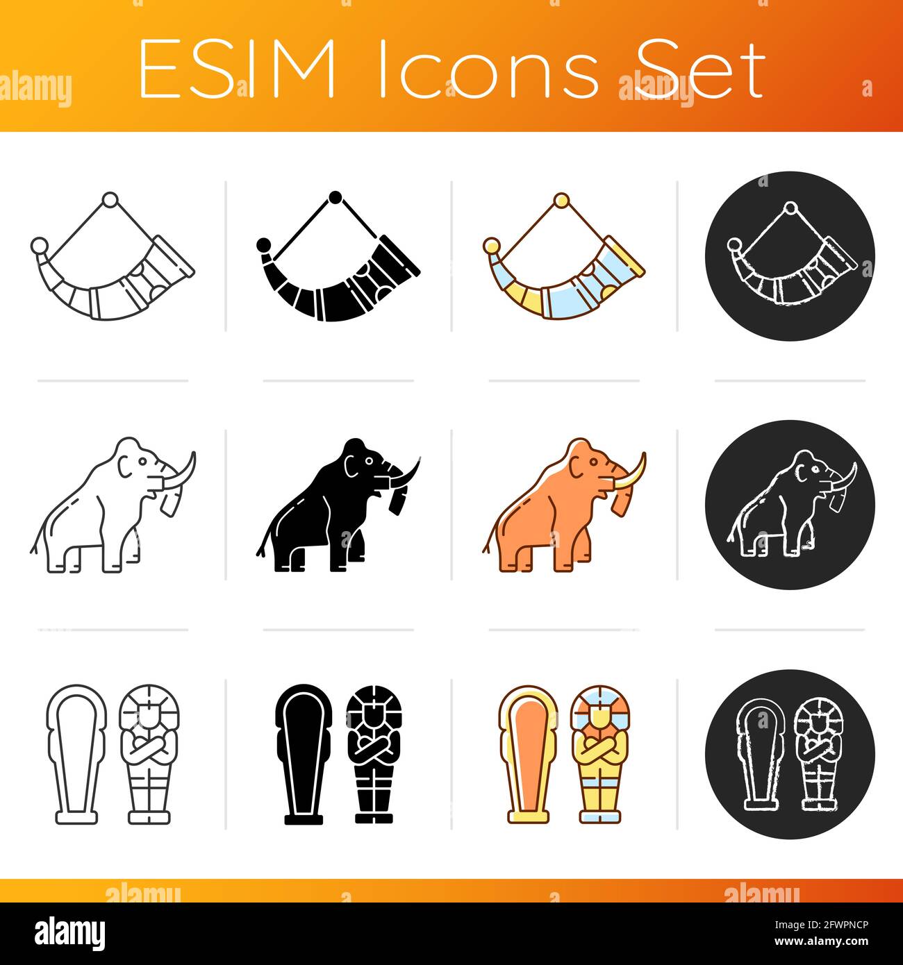 Archaeological excavation icons set Stock Vector