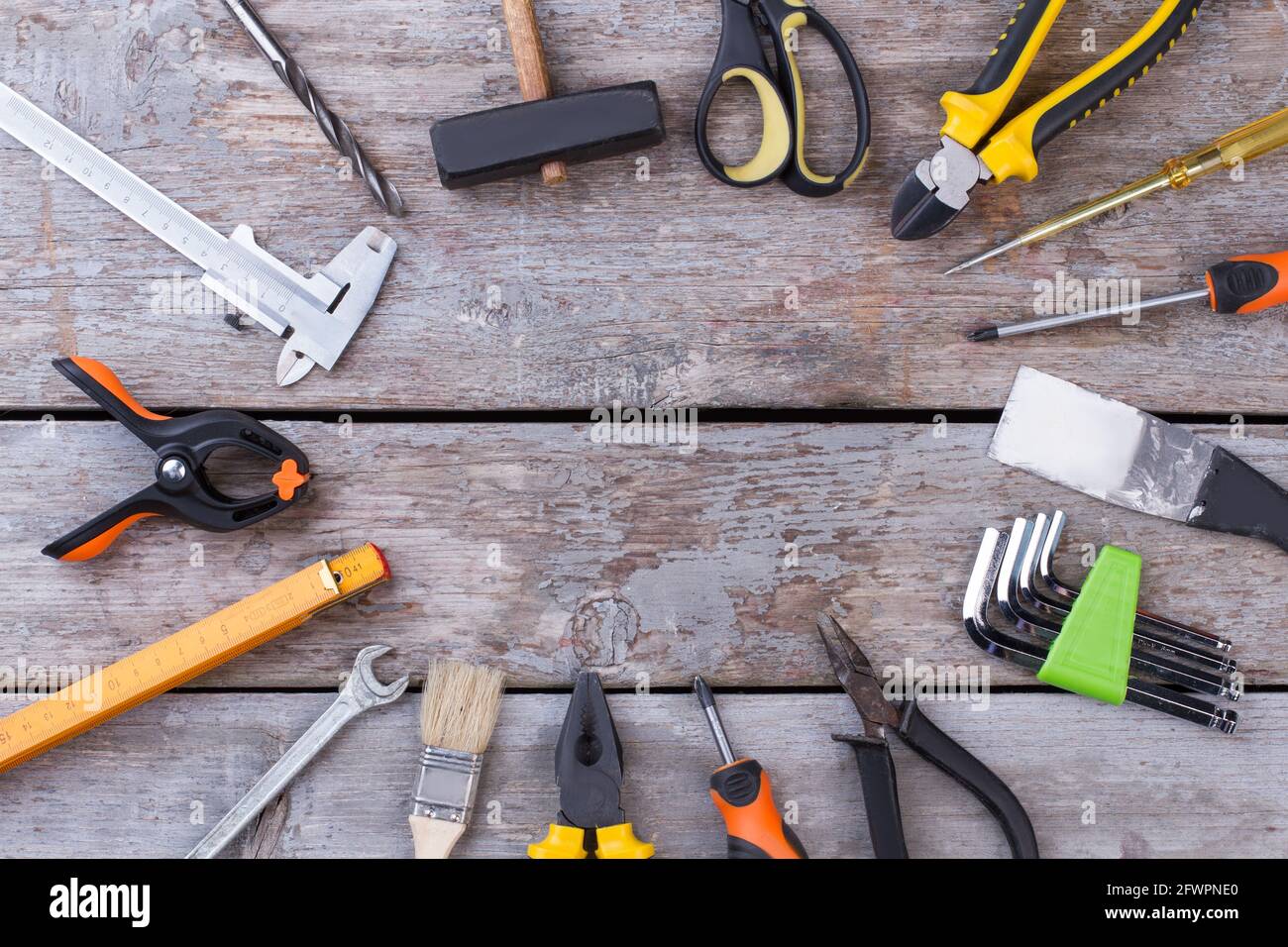 Tools metal clamp wooden ruler hi-res stock photography and images - Alamy
