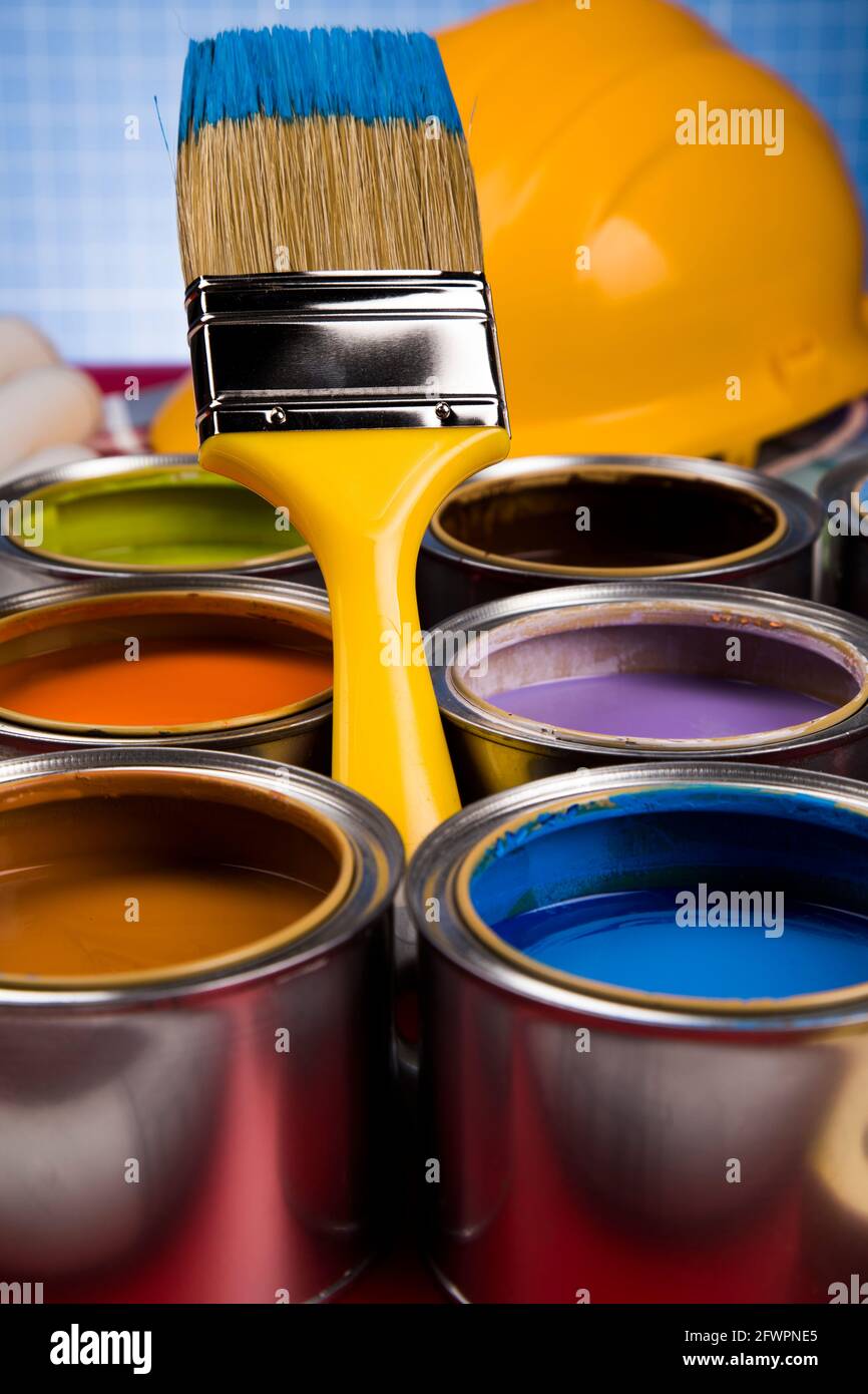 Creativity concept group of tin metal cans with color paint Stock Photo ...