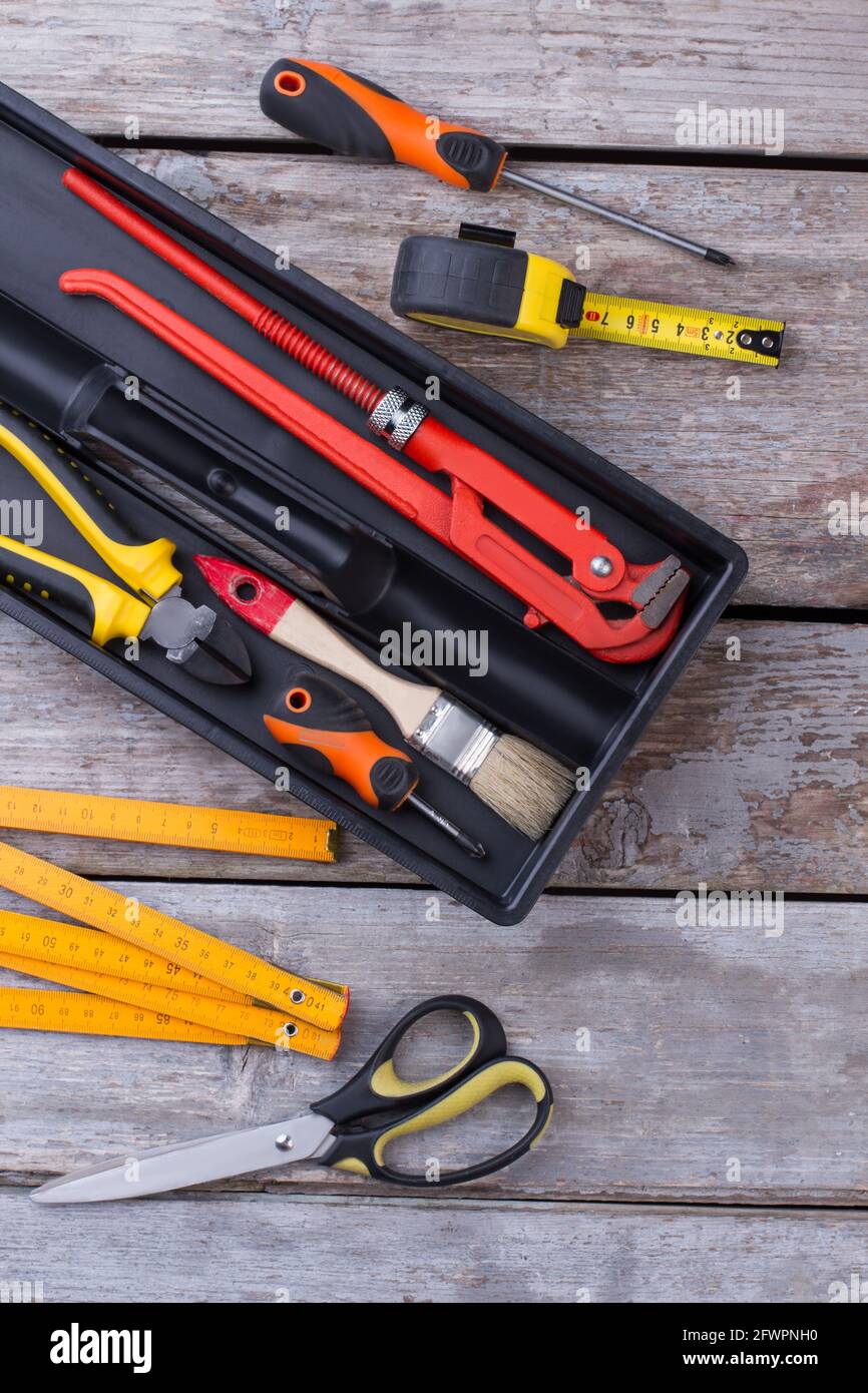 Topview different work tools hi-res stock photography and images - Alamy