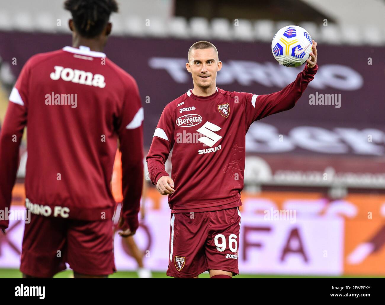 Altin Kryeziu of Torino FC warms up during the Serie A 2020/21 match between Torino FC and Benevento Calcio at Stadio Olimpico Grande Torino on May 23, 2021 in Turin, Italy - Photo ReporterTorino / LiveMedia Stock Photo