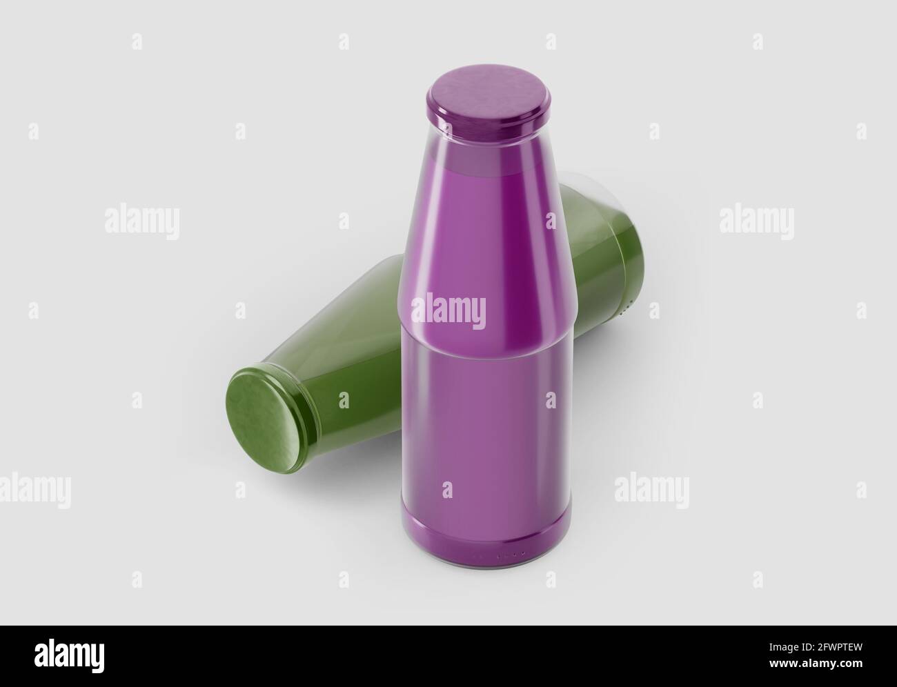 Juice Glass Bottle Mockup without label, 3d Rendering on light background, Fresh juice package design Stock Photo