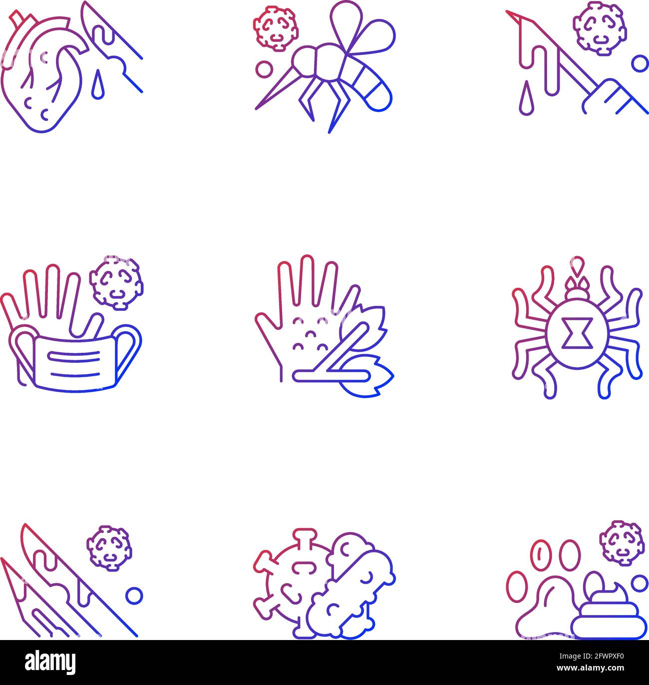 Biohazardous waste gradient linear vector icons set Stock Vector