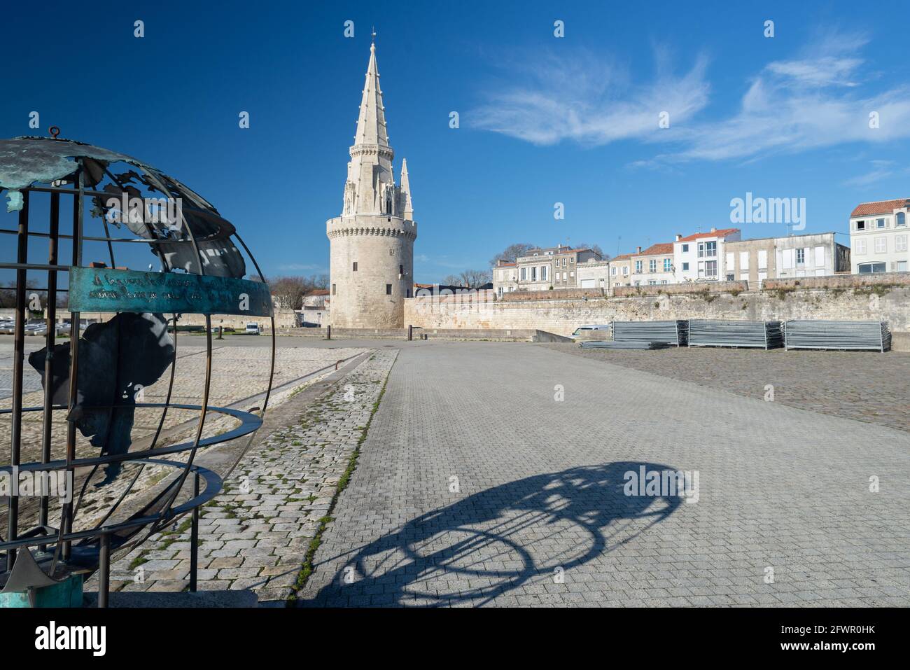 Ancient Lantern Tower (Tour de la Lanterne) in harbour at La Rochelle, France on Atlantic coast of Charente Maritime Stock Photo
