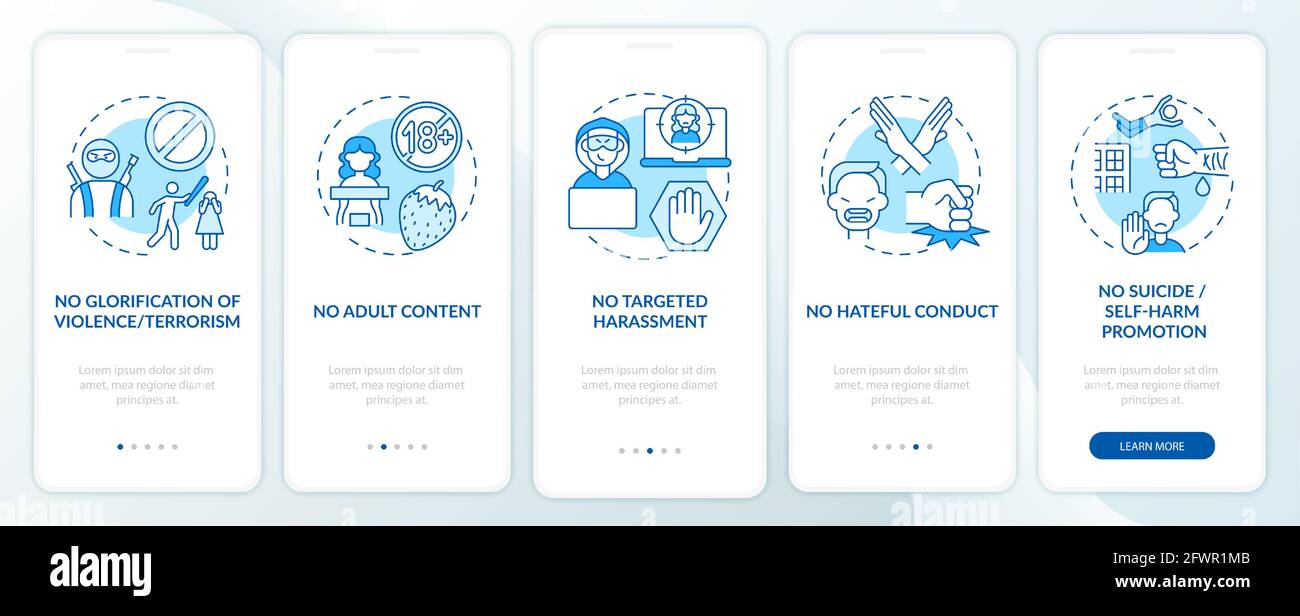 SM platform safety rules onboarding mobile app page screen with ...