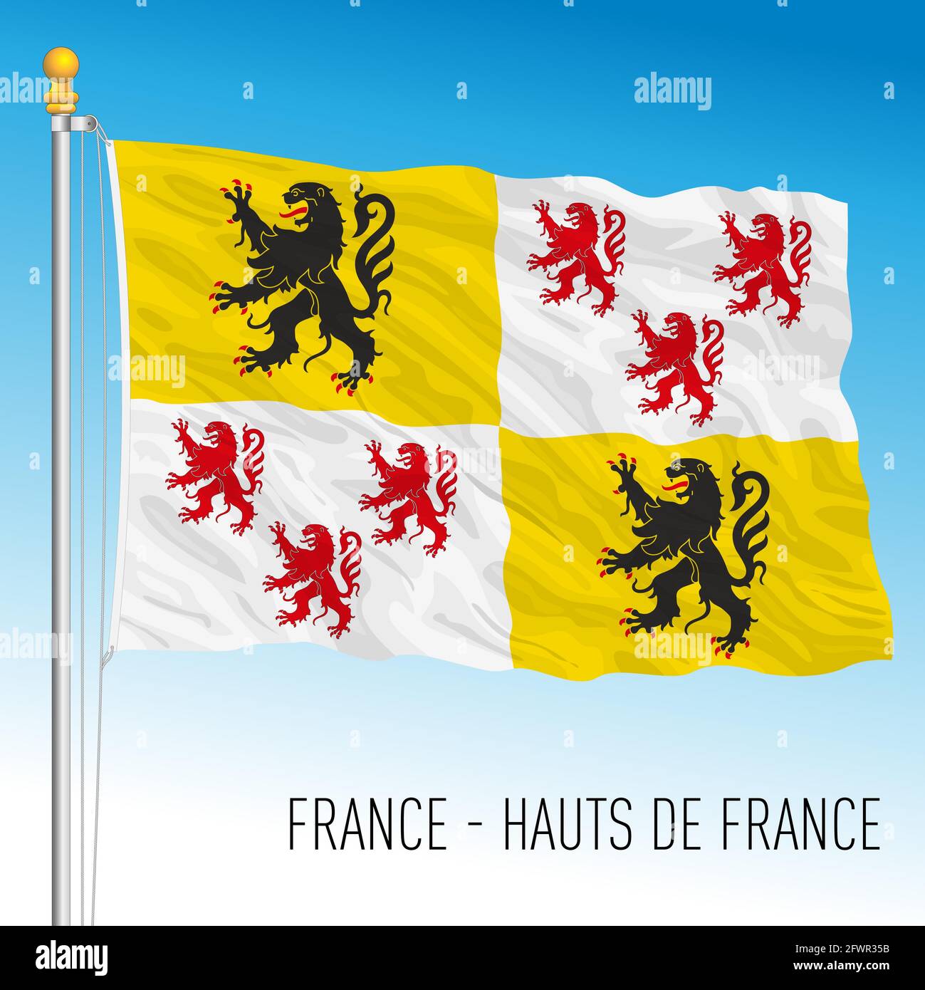 Hauts de France regional flag, France, European Union, vector illustration Stock Vector