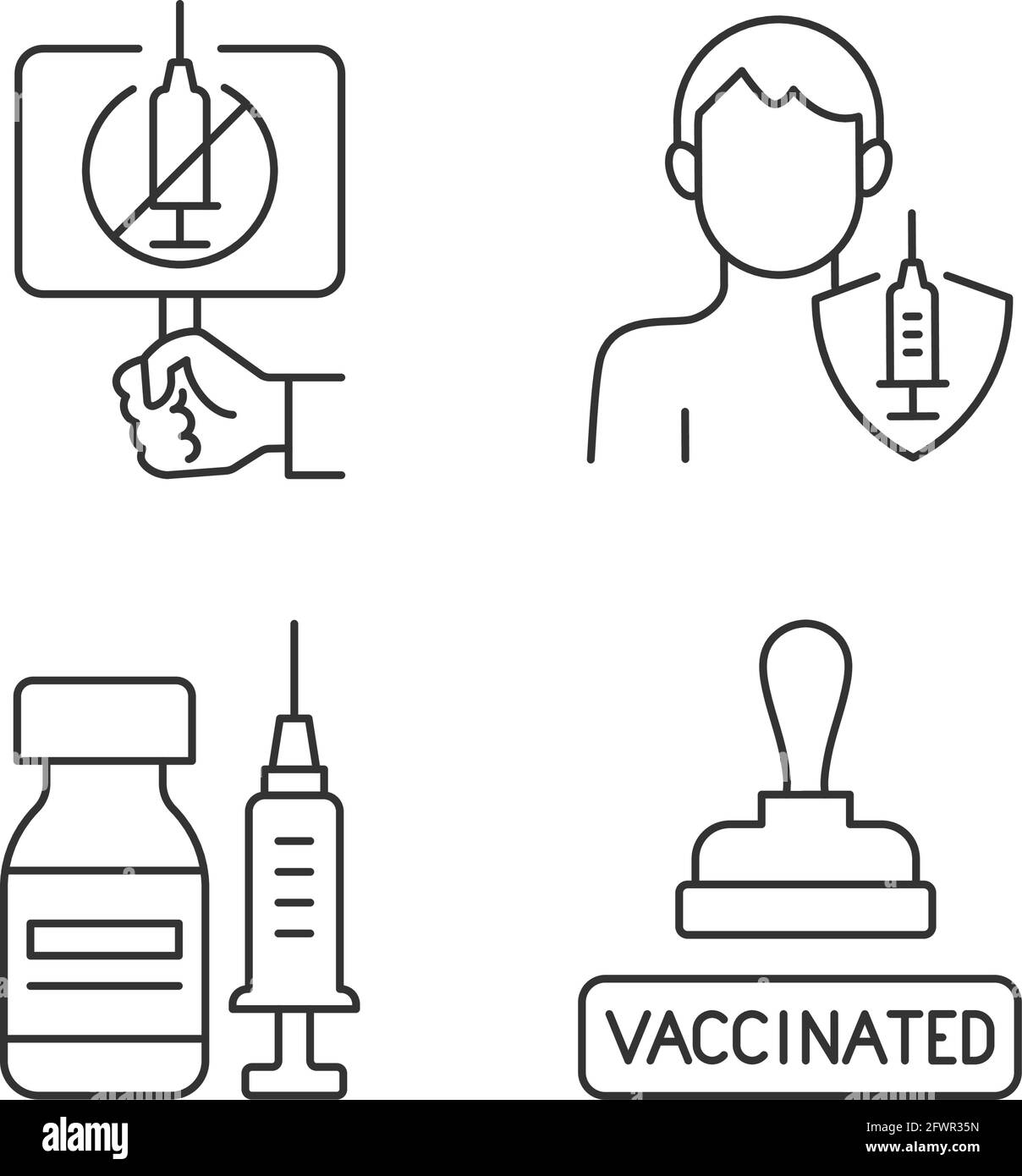 Immunization against virus linear icons set Stock Vector