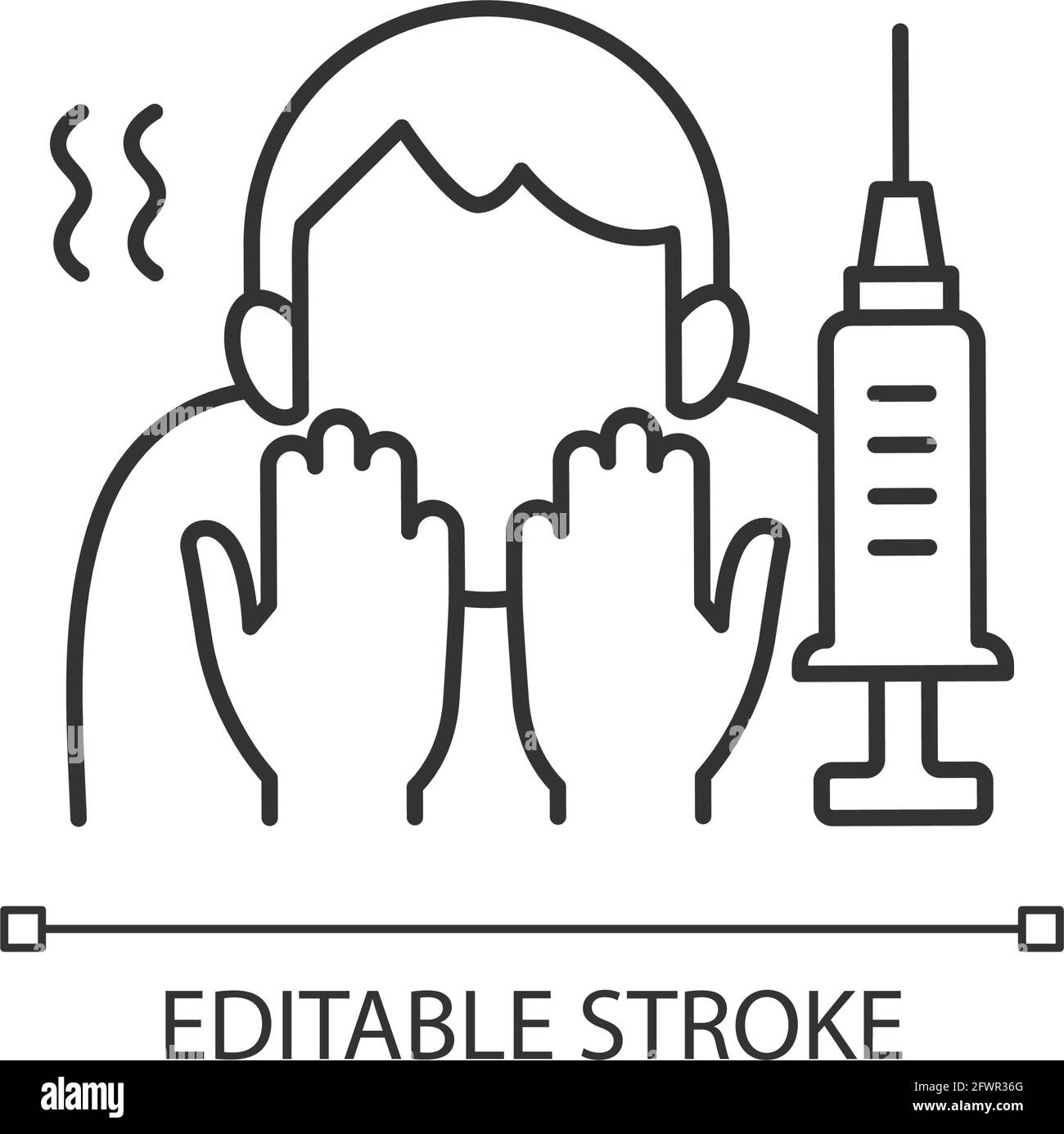 Fear of vaccination linear icon Stock Vector