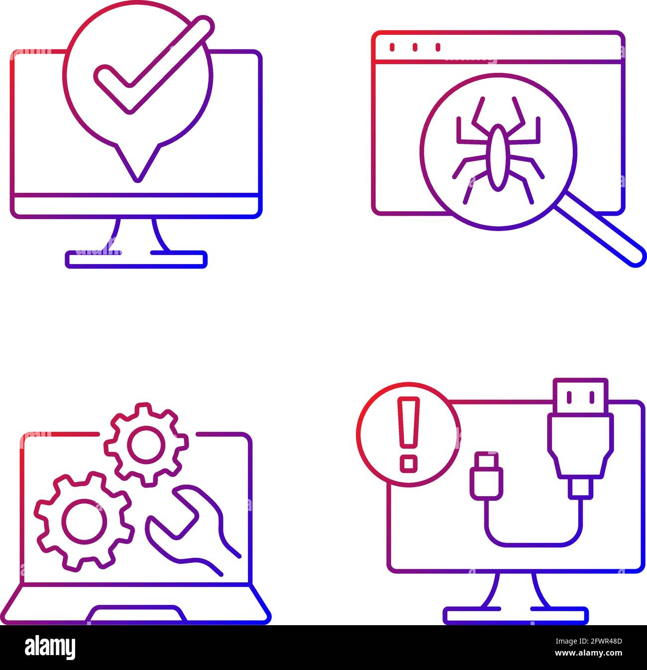Computer diagnostics gradient linear vector icons set Stock Vector