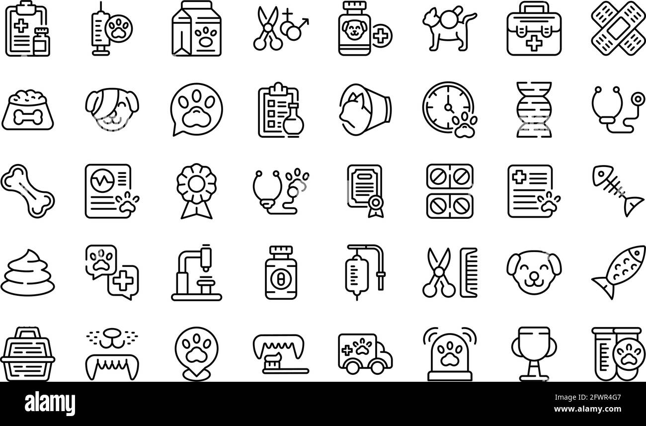 Veterinary clinic icons set. Outline set of veterinary clinic vector icons for web design isolated on white background Stock Vector
