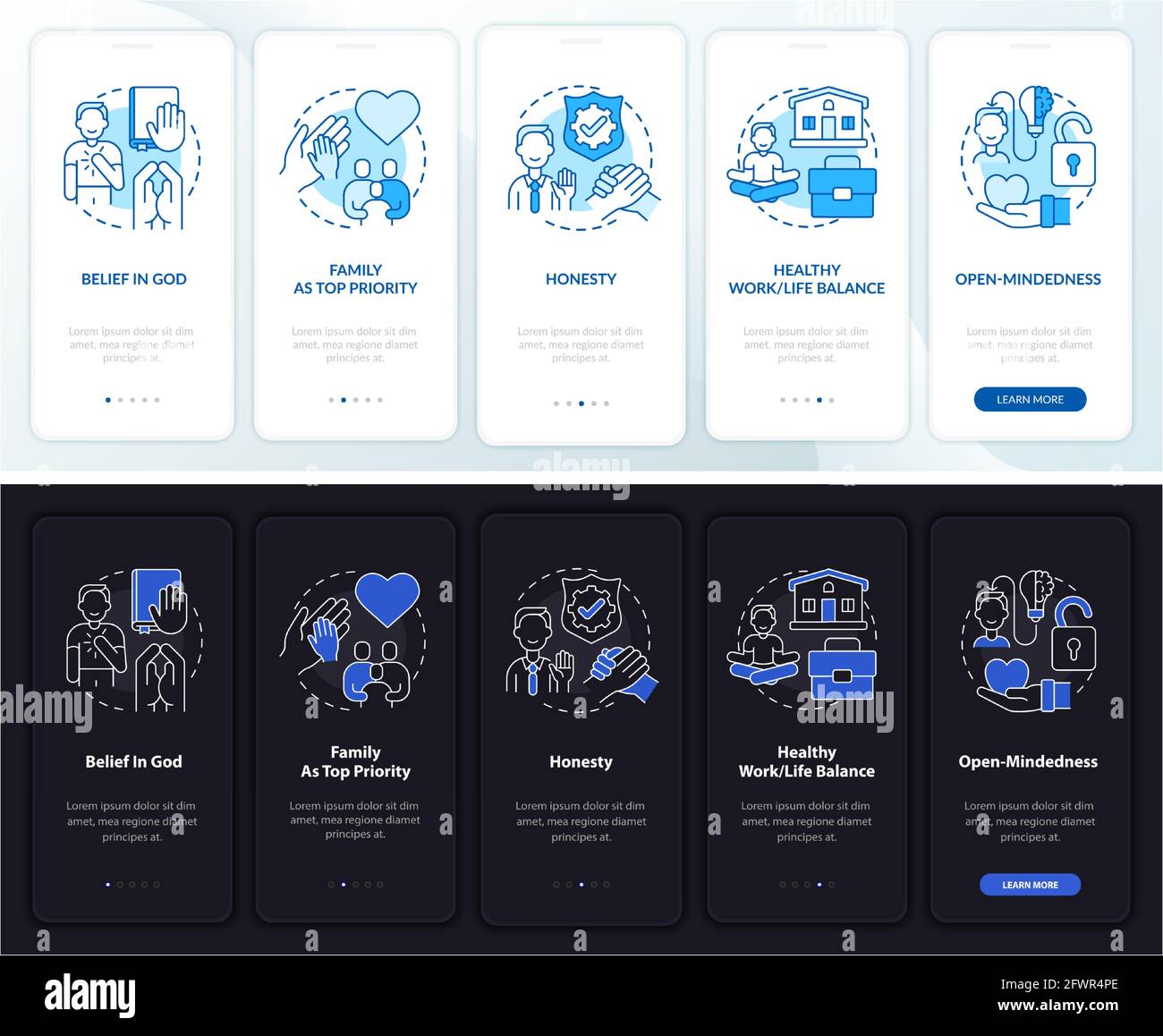Intimate values onboarding mobile app page screen with concepts Stock ...