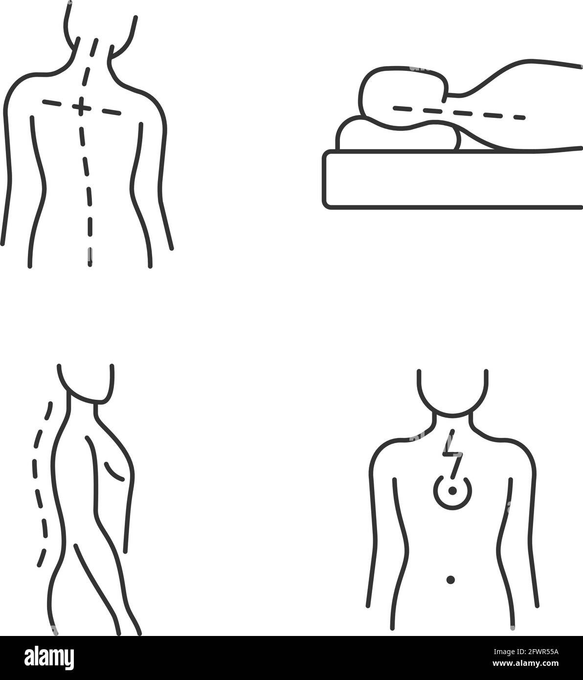 Postural dysfunction linear icons set Stock Vector