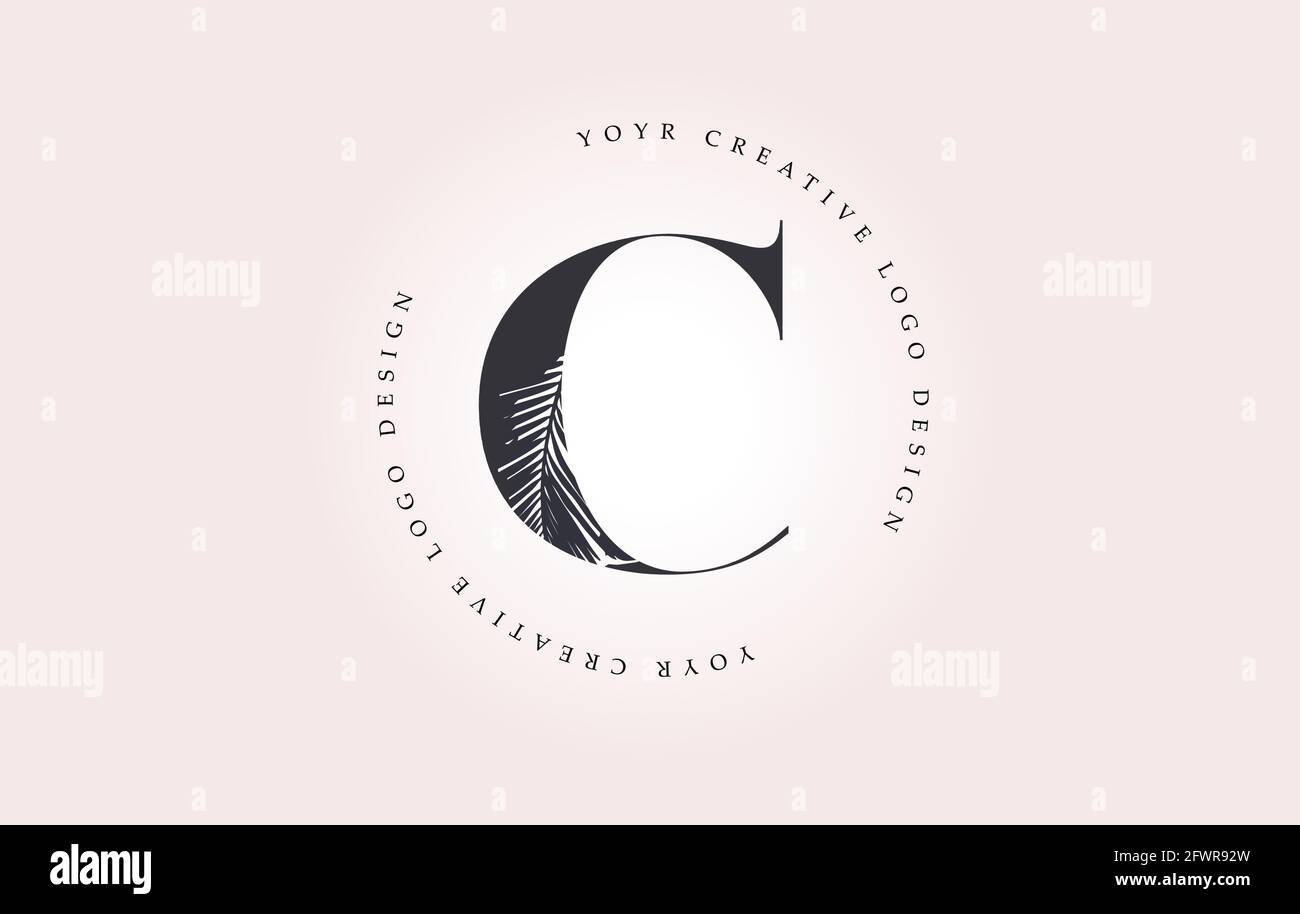 Exotic Letter C Logo with Palm Tree Leaf Pattern Texture Design Logo ...