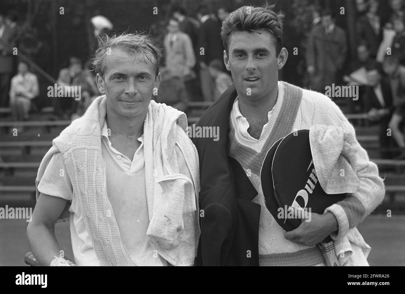 Netherlands against Belgium, tennis in the park Hanenburg P. van Eijsden  right and the Belgian G.J.P. Froment, 26 August 1962, TENNIS, The  Netherlands, 20th century press agency photo, news to remember, documentary,