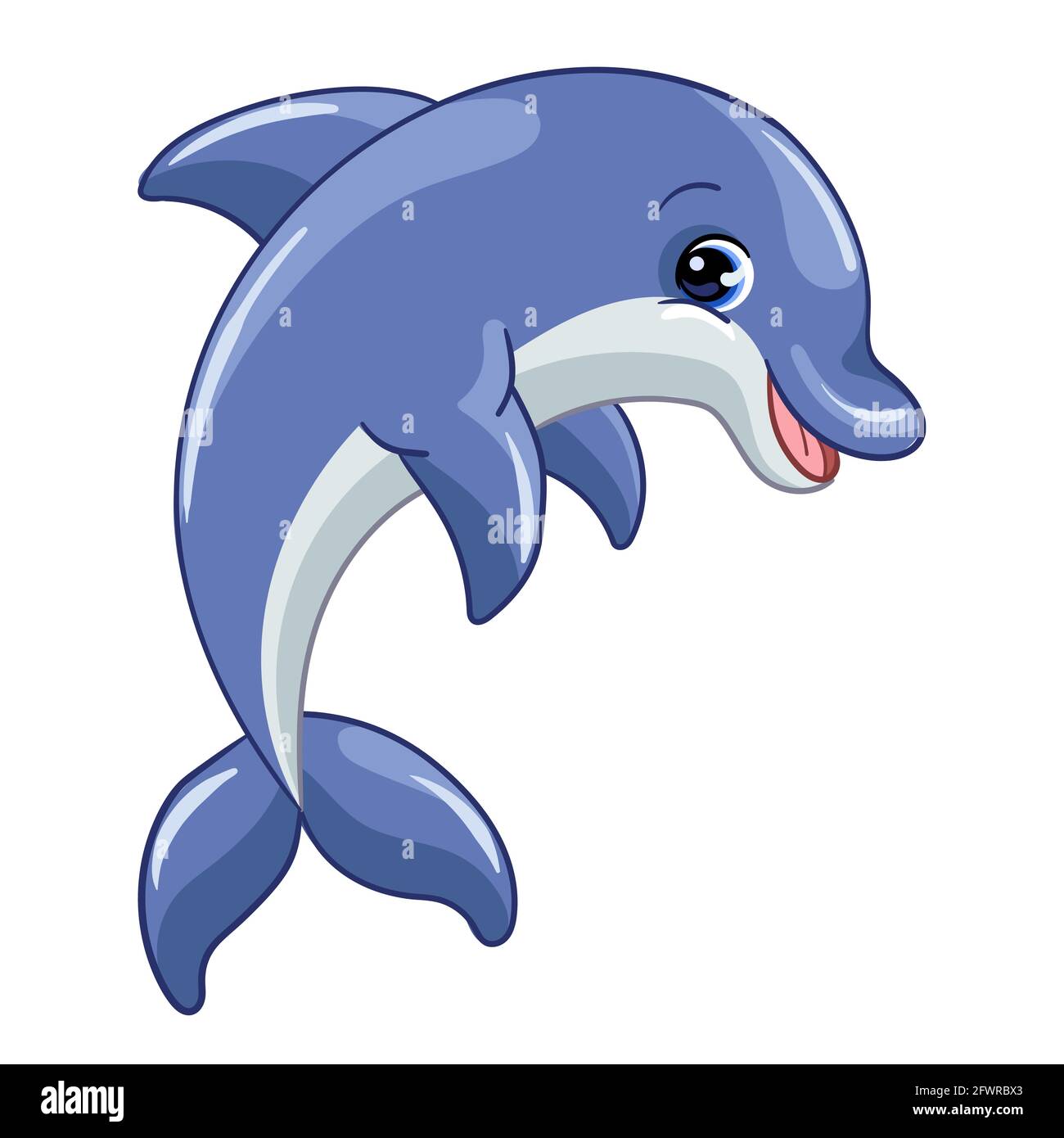 Funny cute happy dolphin. Sea creatures. Cartoon marine animal character.  Vector illustration isolated on white background. For children apparel,  prin Stock Vector Image & Art - Alamy