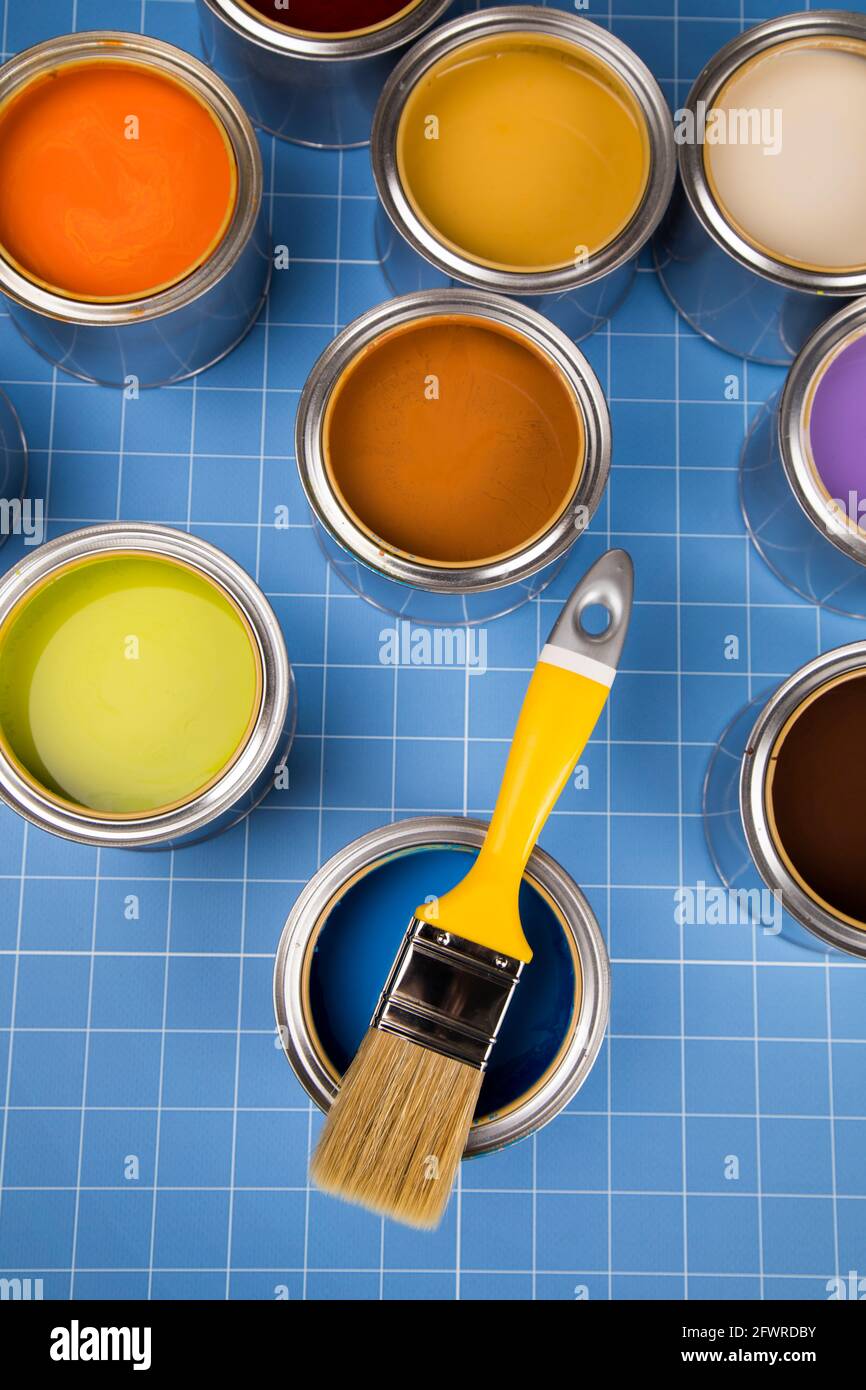 Creativity concept group of tin metal cans with color paint Stock Photo ...