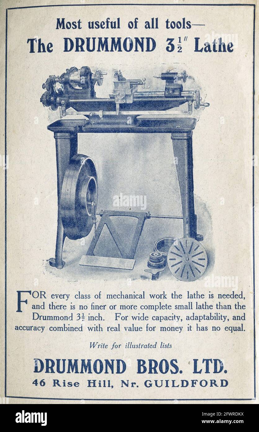 “Most useful of all tools The Drummond 3 ½” Lathe”. An advertisement