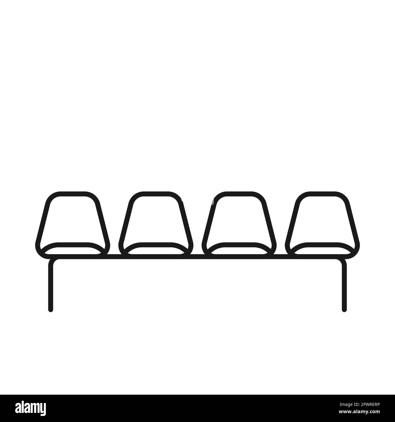 Waiting room icon. Black thick outline. Four empty chairs. Vector illustration, flat design Stock Vector