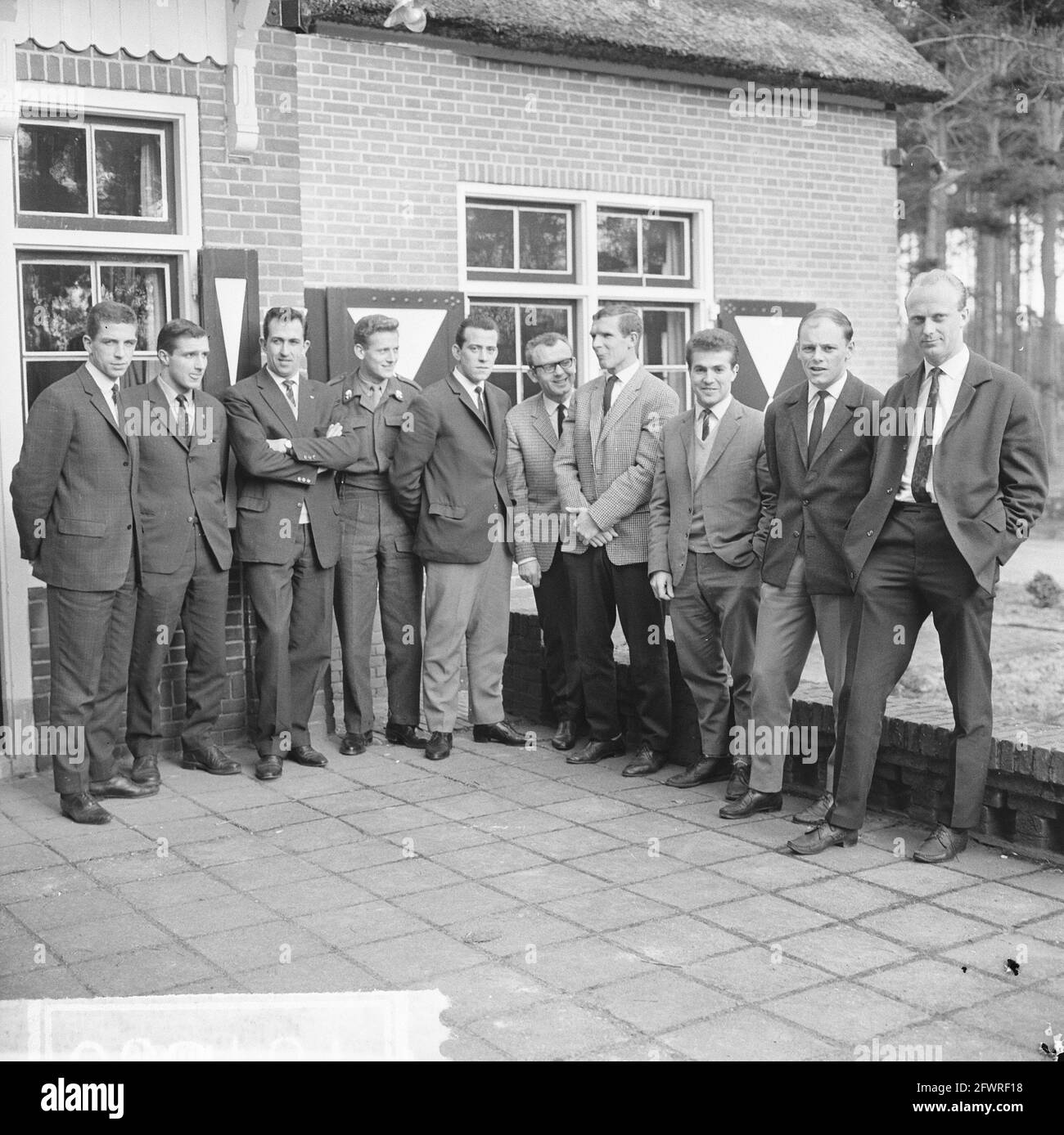 Dutch national team against Belgium announced from left to right Haak, Veldhoen, E.P. Graafland, Nuninga, Schrijvers, Van Wisse Kraay, Muller, Gerard 'Pummie' Bergholtz, Kruiver, March 17, 1964, eleven, sport, soccer, The Netherlands, 20th century press agency photo, news to remember, documentary, historic photography 1945-1990, visual stories, human history of the Twentieth Century, capturing moments in time Stock Photo
