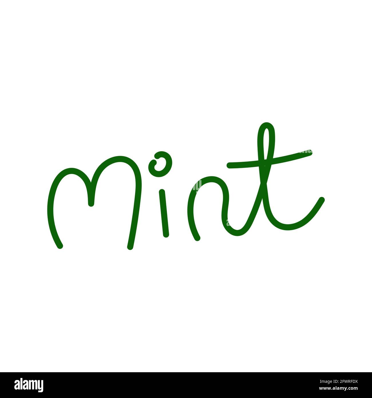 Mint lettering outline simple minimalistic flat design vector illustration isolated on white background Stock Vector