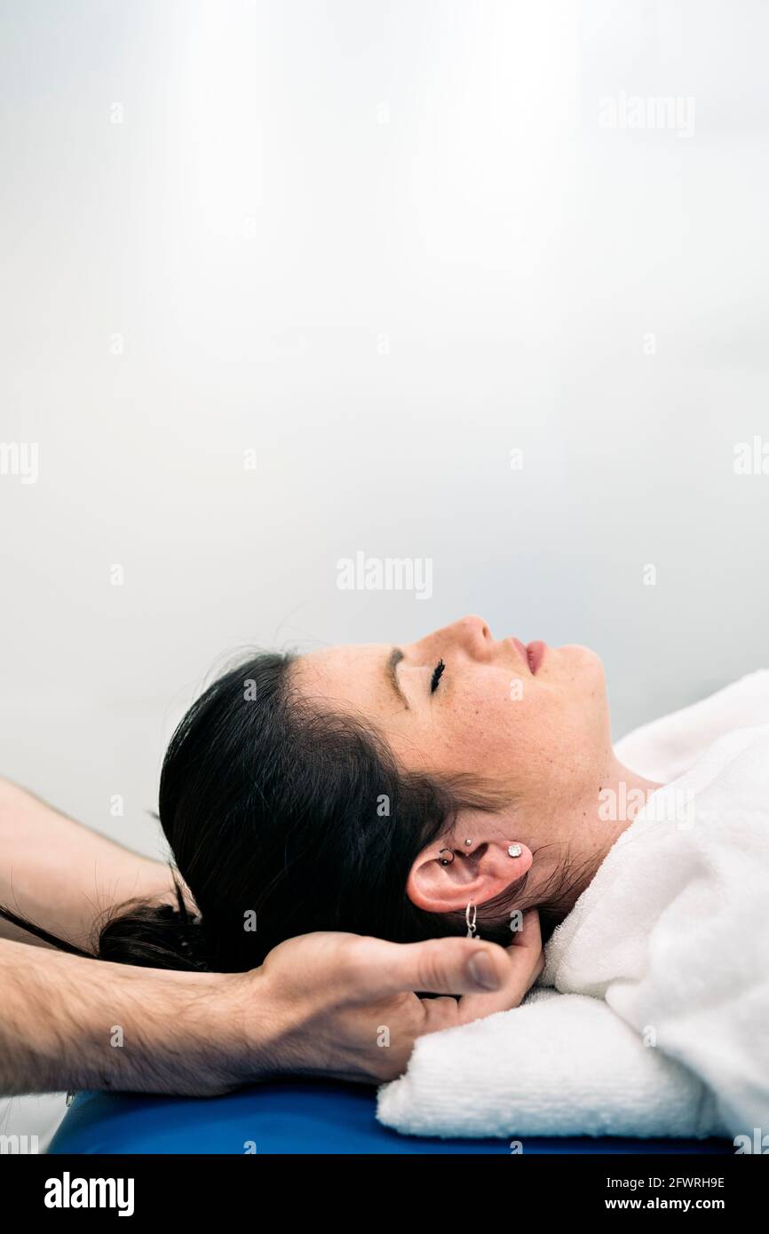 Relaxed woman enjoying neck hi-res stock photography and images - Alamy