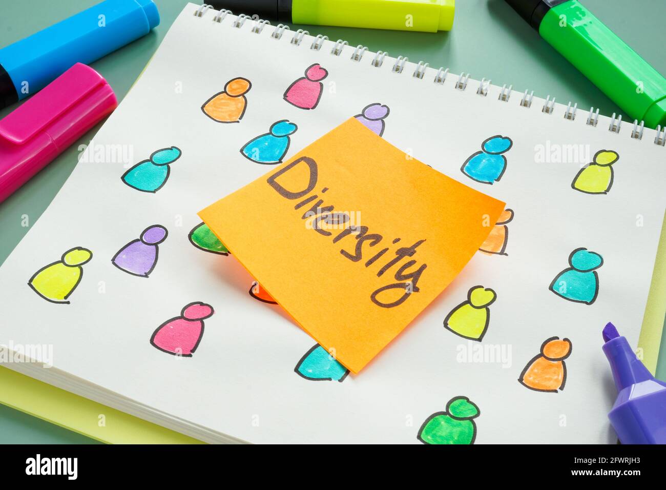 Notepad with color figures and word diversity Stock Photo - Alamy