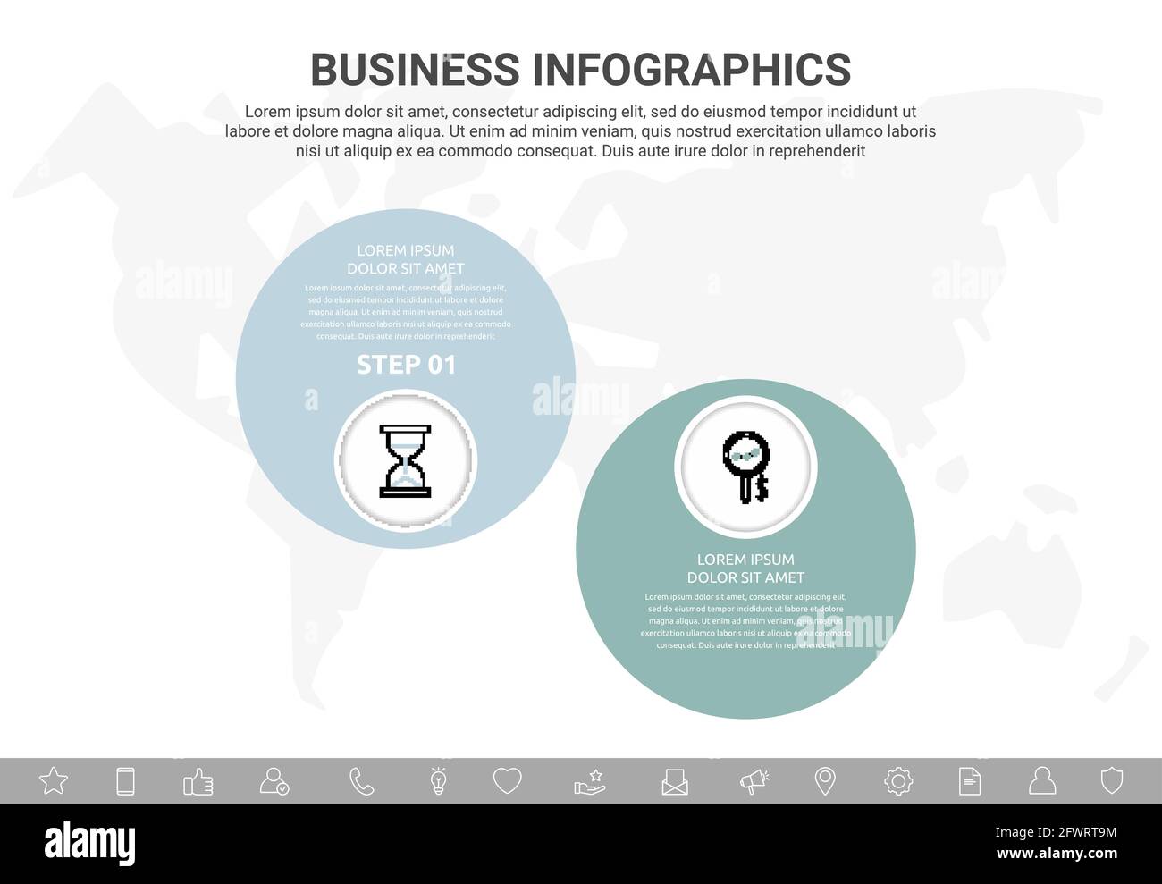 Vector 2 step infographics from circles with icons. Modern timeline ...