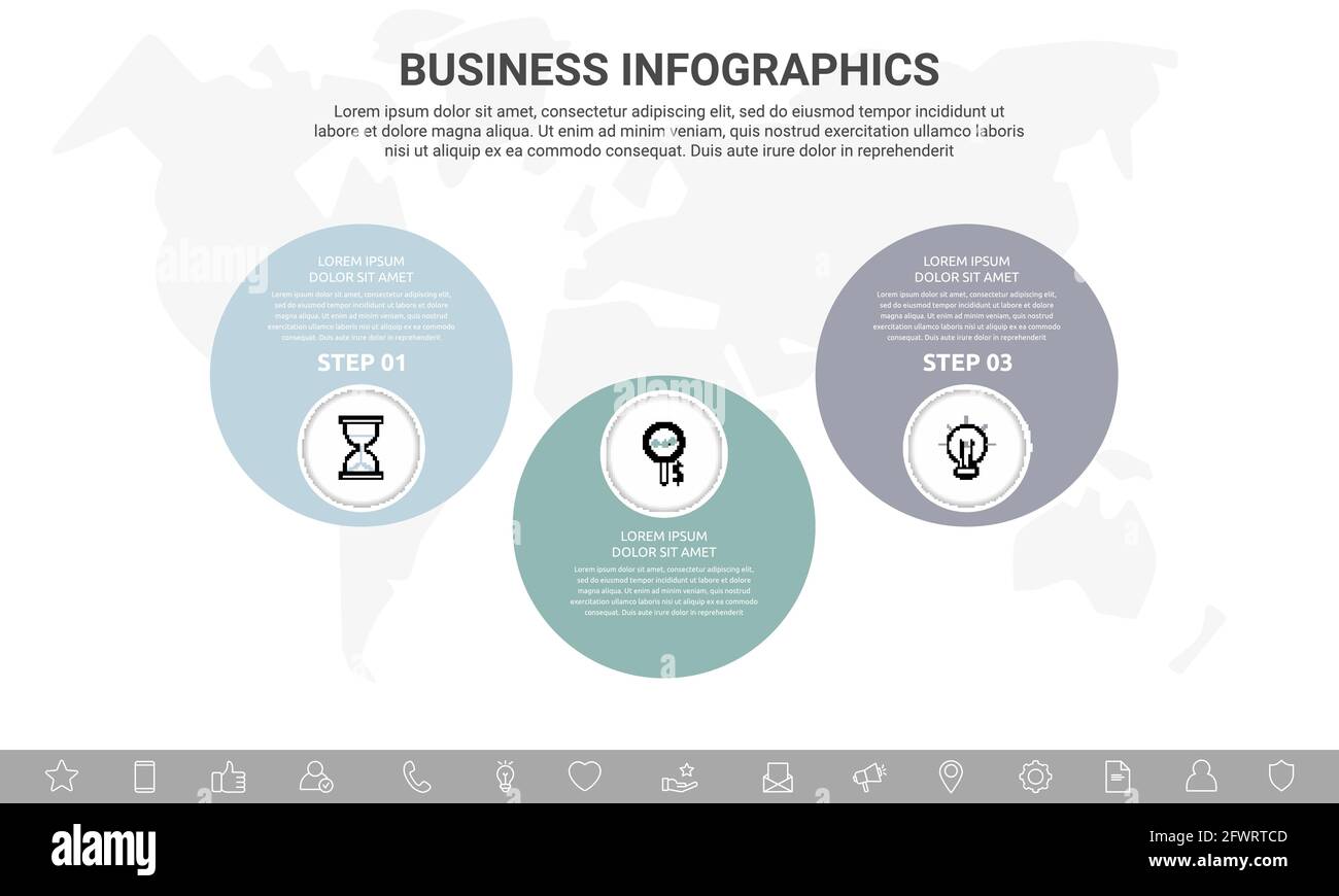 Vector three step infographics from circles with icons. Modern timeline ...