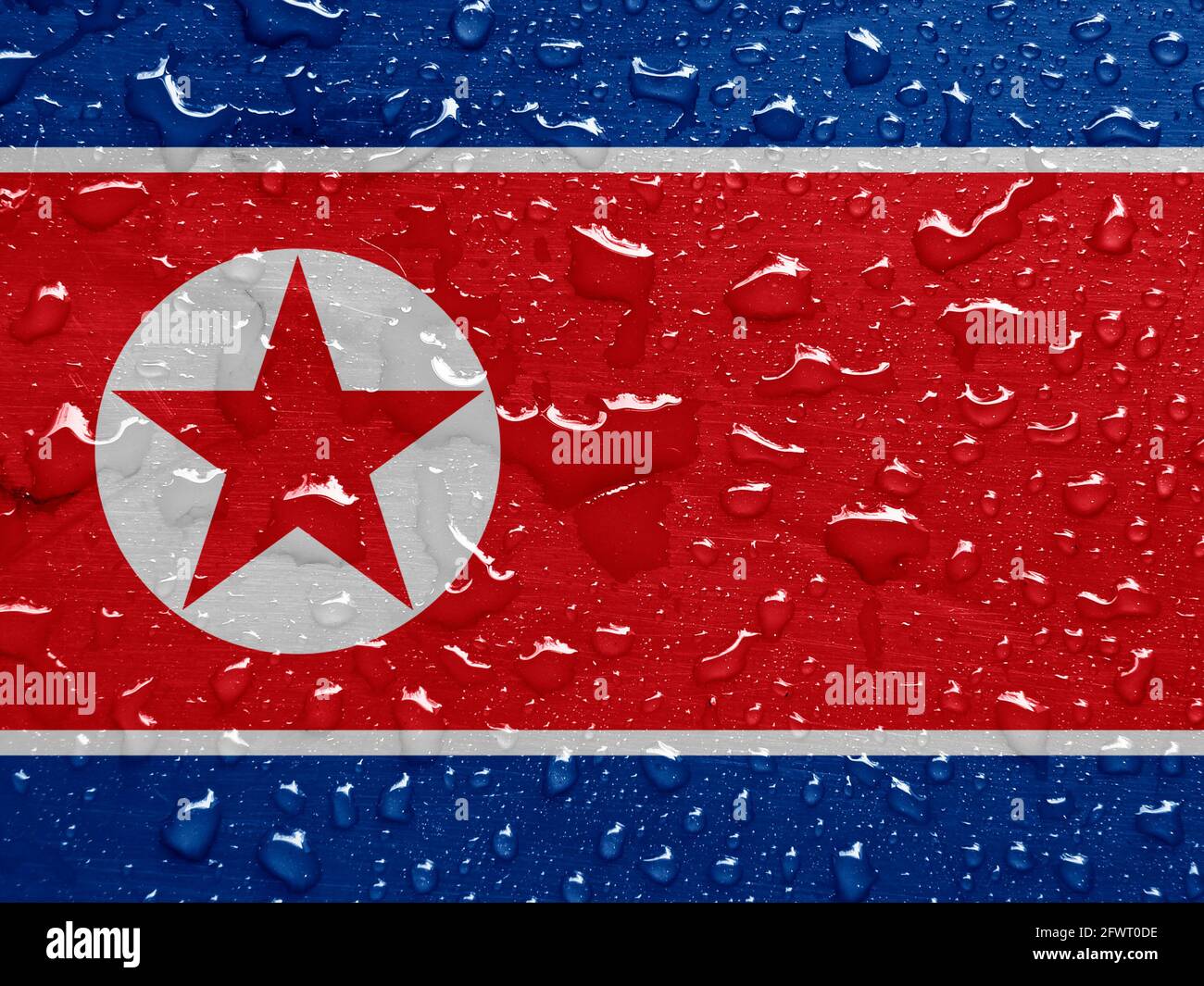 flag of North Korea with rain drops Stock Photo