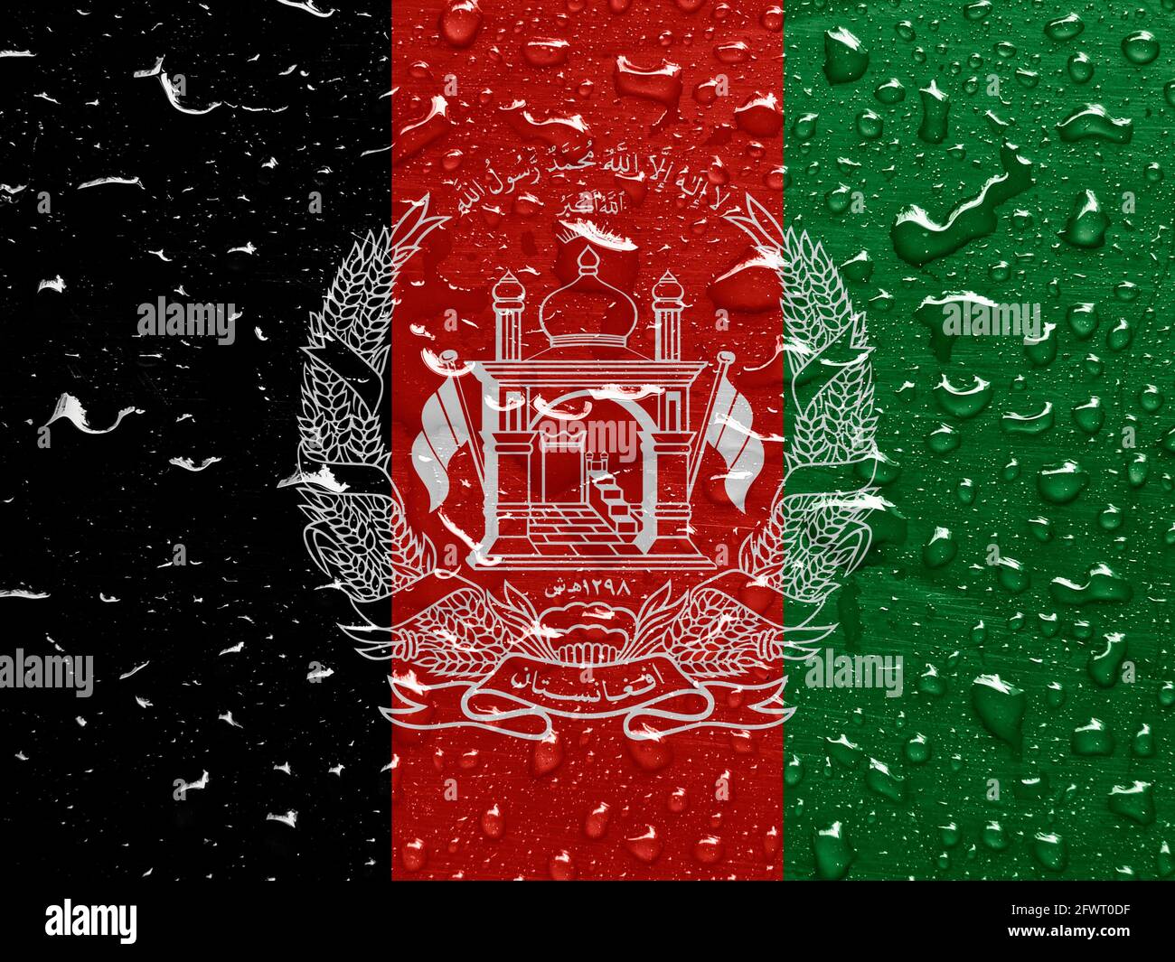 flag of Afghanistan with rain drops Stock Photo