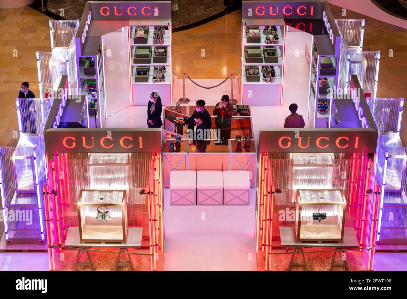 Hong Kong, China. 3rd May, 2021. IItalian luxury fashion brand Gucci pop-up  store seen at a shopping mall in Hong Kong. Credit: Budrul Chukrut/SOPA  Images/ZUMA Wire/Alamy Live News Stock Photo - Alamy