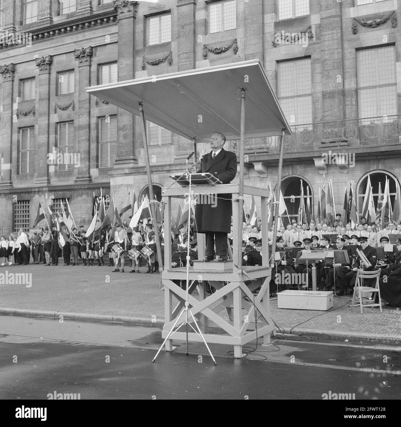 Day of the United Nations in Amsterdam. Dr. Willem Drees during speech, 29 October 1961, speeches, The Netherlands, 20th century press agency photo, news to remember, documentary, historic photography 1945-1990, visual stories, human history of the Twentieth Century, capturing moments in time Stock Photo