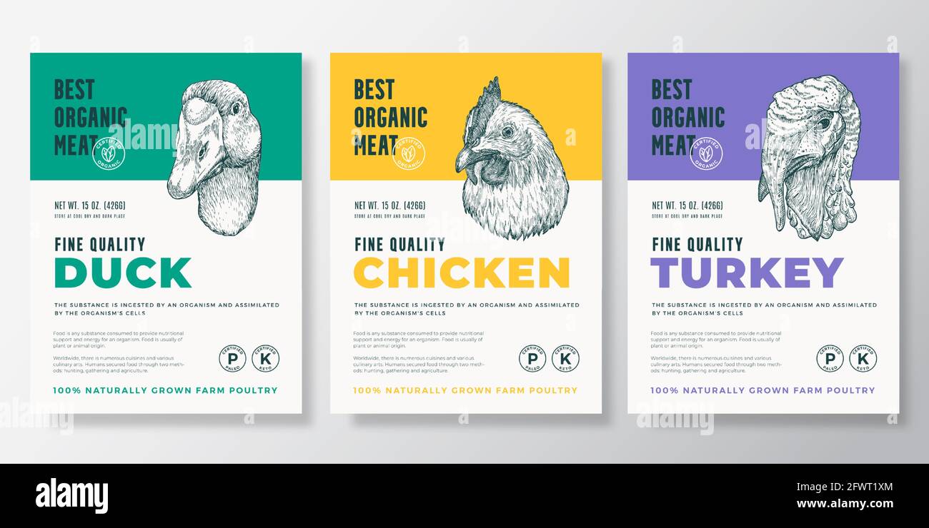 Best Organic Meat Vector Packaging Design or Label Templates Set. Farm