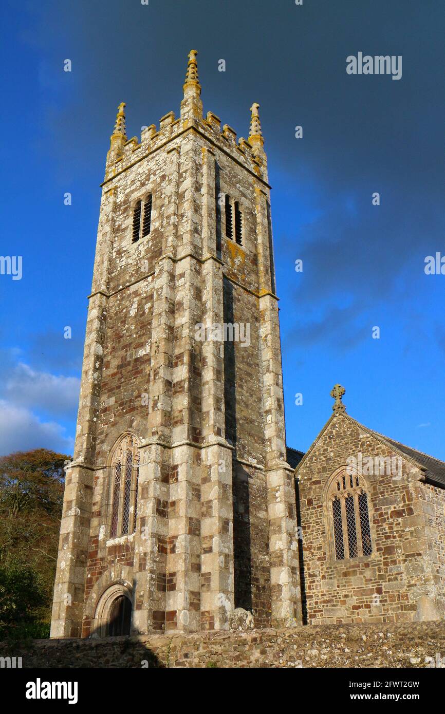 The tower of All Hallows church, Broadwood Kelly, Devon, England, UK