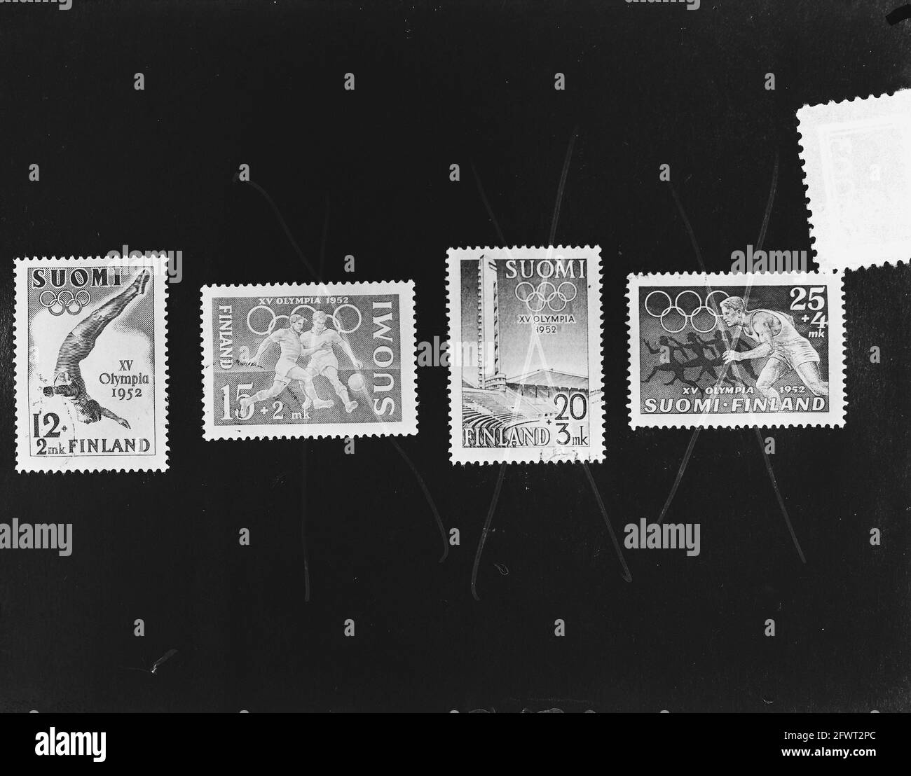 New Finnish Olympiad stamps, July 3, 1952, POSTAGE STAMPS, The Netherlands, 20th century press agency photo, news to remember, documentary, historic photography 1945-1990, visual stories, human history of the Twentieth Century, capturing moments in time Stock Photo