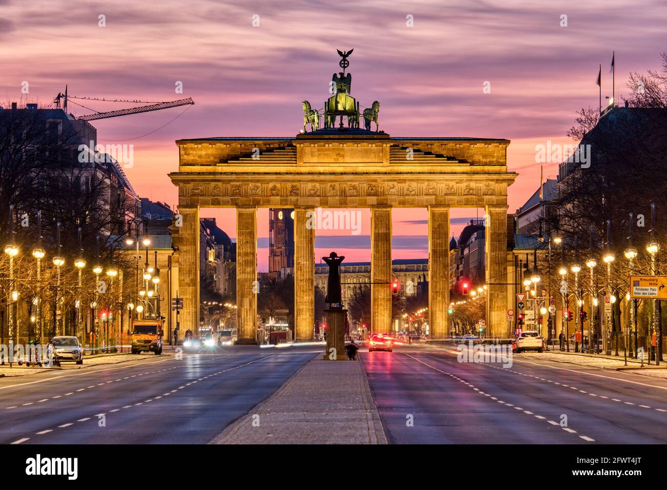 The famous Brandenburg Gate in Berlin before sunrise Stock Photo