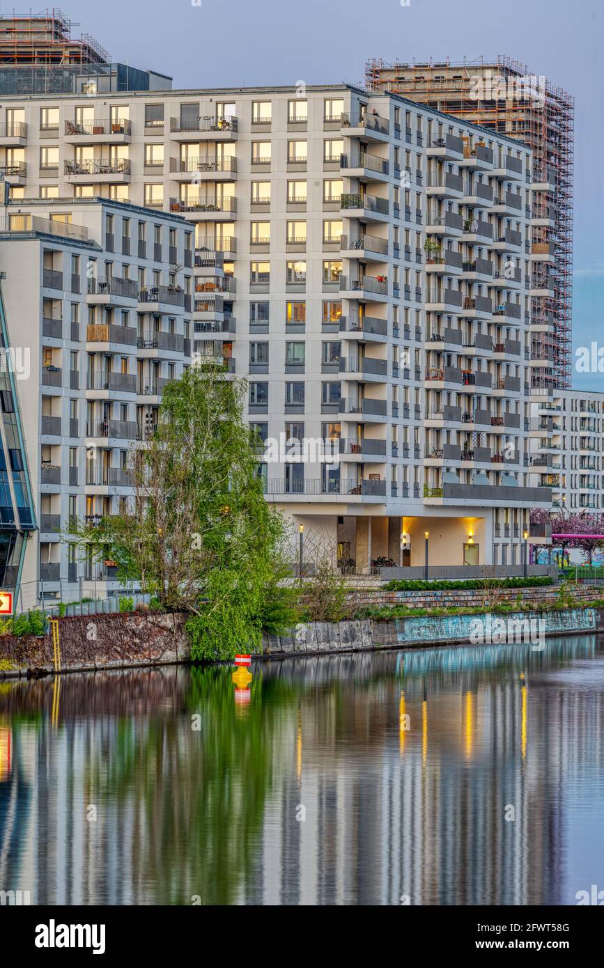 Big modern apartment building at the river Spree in Berlin, Germany Stock Photo