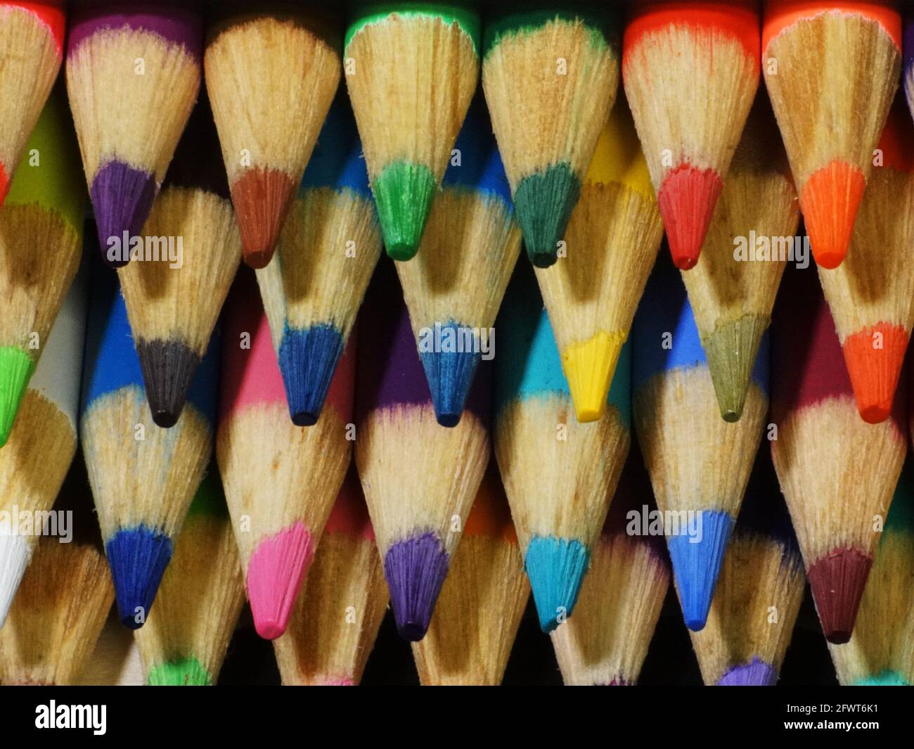 High angle close up of colored pencil points Stock Photo Alamy
