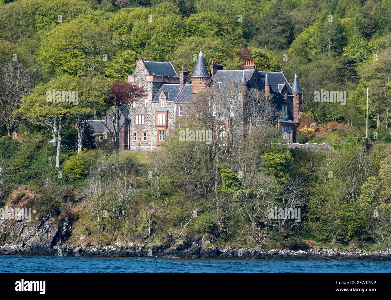 Dunlossit House overlooking the Sound of Islay, Port Askaig, Islay, Inner Hebrides, Scotland Stock Photo